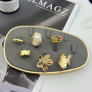 Gold Statement Ring Set – Floral, Pearl & Gem Details